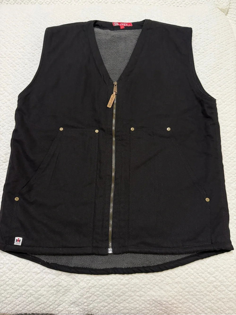 International Harvester McCormick Farmall Black Grey Vest Men’s Size Large Tall